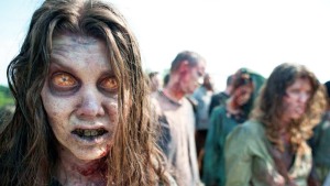 Zombies-- another term for the "living dead". You figure it out.